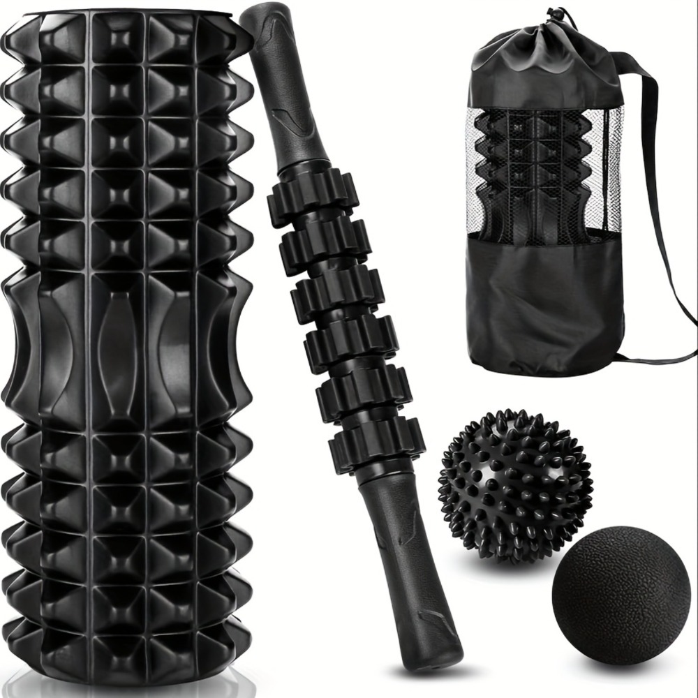 4 in 1 deep tissue massage set   massage stick with 2 massage balls complete massage kit for fitness yoga pilates and muscle relaxation