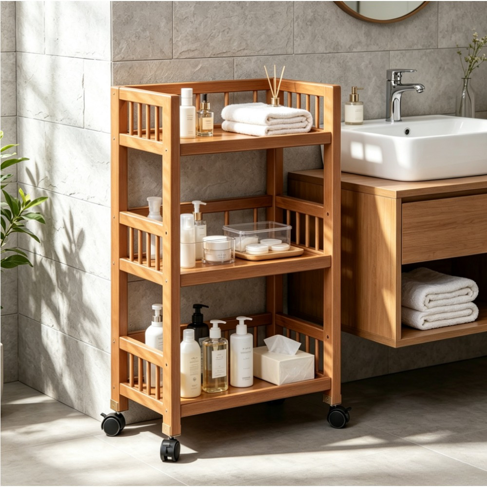 TEMU 3 Tier Slim Storage Cart With Wheels, Freestanding Mobile Organizer Shelf For Kitchen, Bathroom, Bedroom & Office, Space Saving Storage Solution