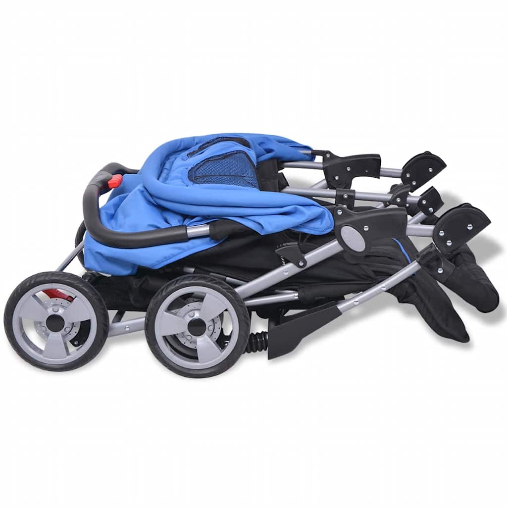 Dubbel Stalen Kinderwagen in Blauw en Zwart - Opvouwbaar