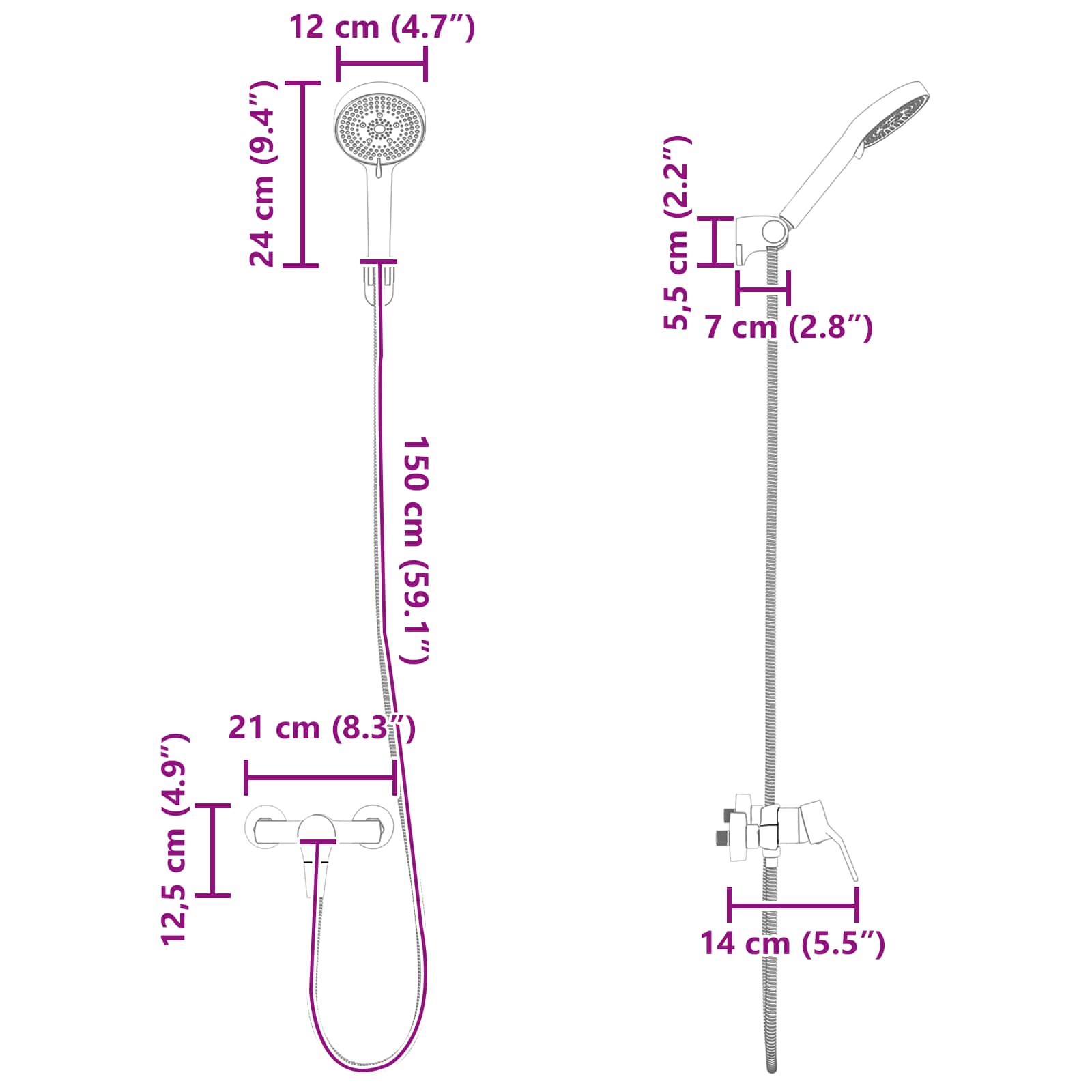 Mayfair Chrome Shower Head Set with Rectangular Mixer Tap