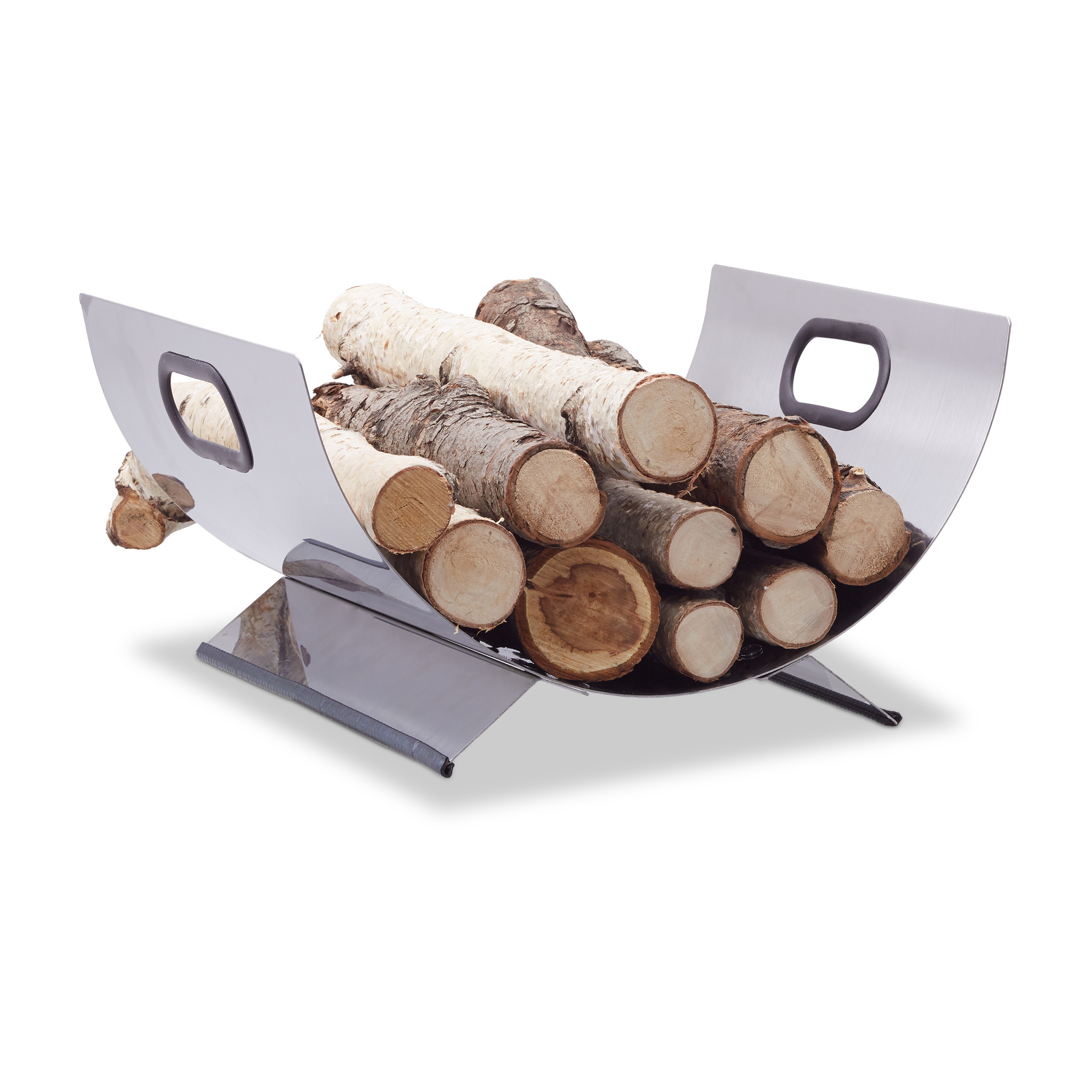 Image of Firewood Basket Stainless Steel, 19 X 37 X 33 Cm, Silvery, With 2 Rubberized Carrying Handles, For Fireplace, Stove And , Newspaper Stand, Book Basket, Wood Holder, Relaxdays