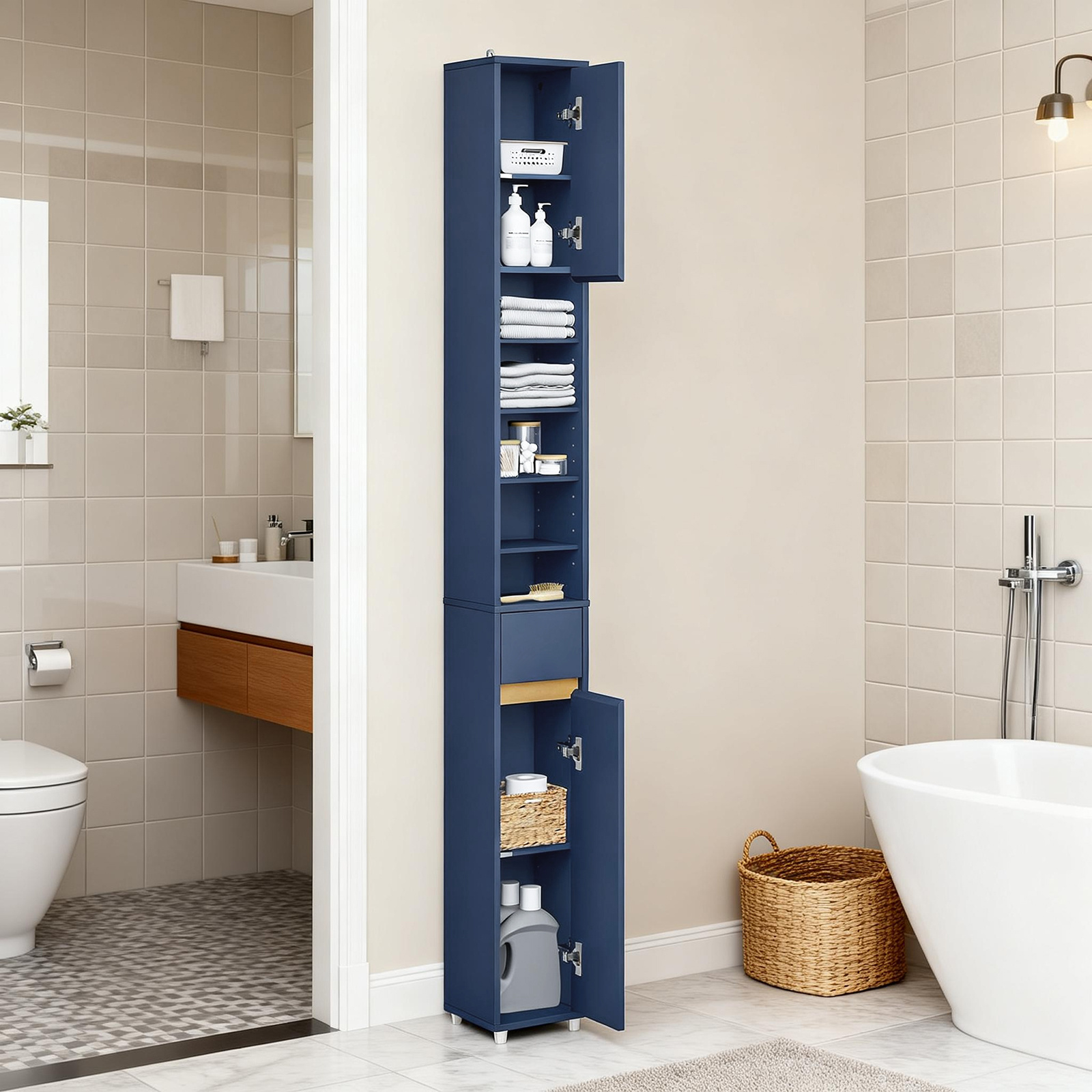 1 Piece Slim Bathroom High Cabinet, Space- 20x180x20cm For Bathroom