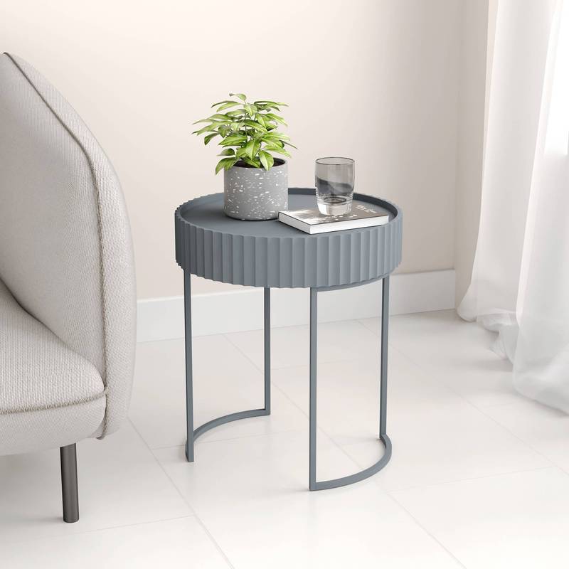 Round Side Table With Metal Frame, 46 X 40 Cm