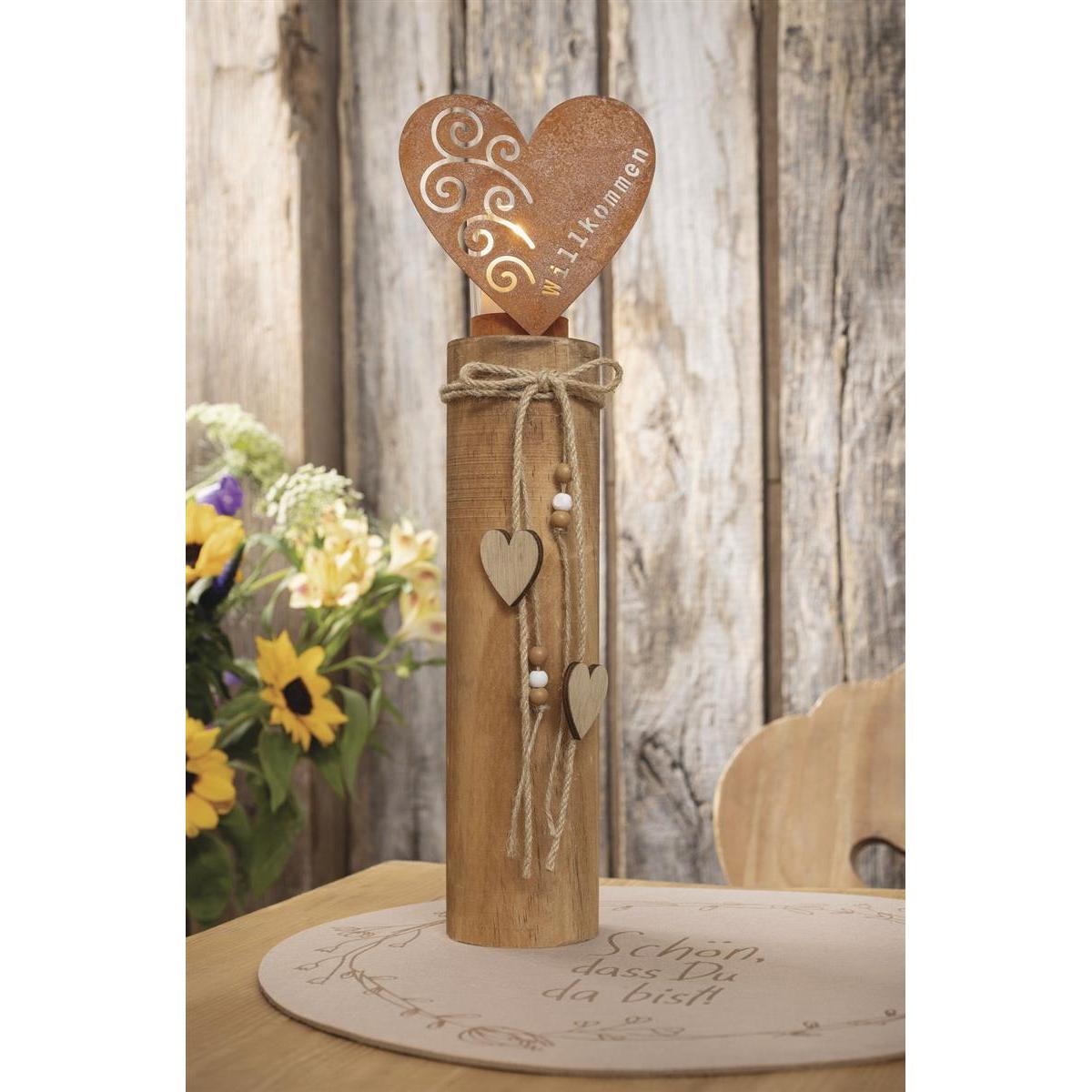 Image of Wood And Metal Column 'heart' With Real Rust, 44 Cm High, Candle Holder, Wooden Column, Decorative Column With Candle Glass, Floor , Candle Column