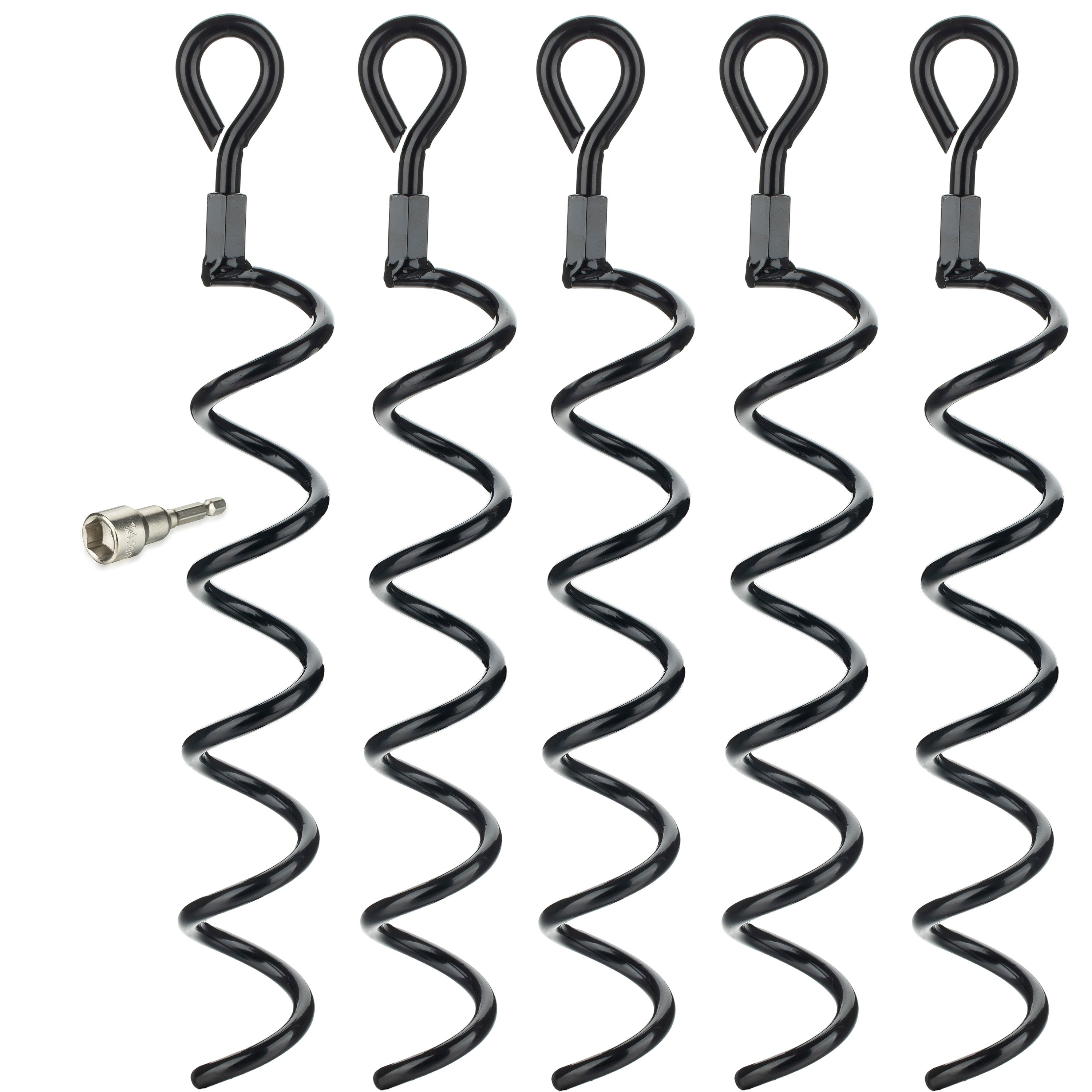 Image of 5-piece Spiral Ground Anchors, 38 Cm, With Screw-in Aid, Spiral Hanger, Spiral With 5 , Outdoor Dog Ground Anchor