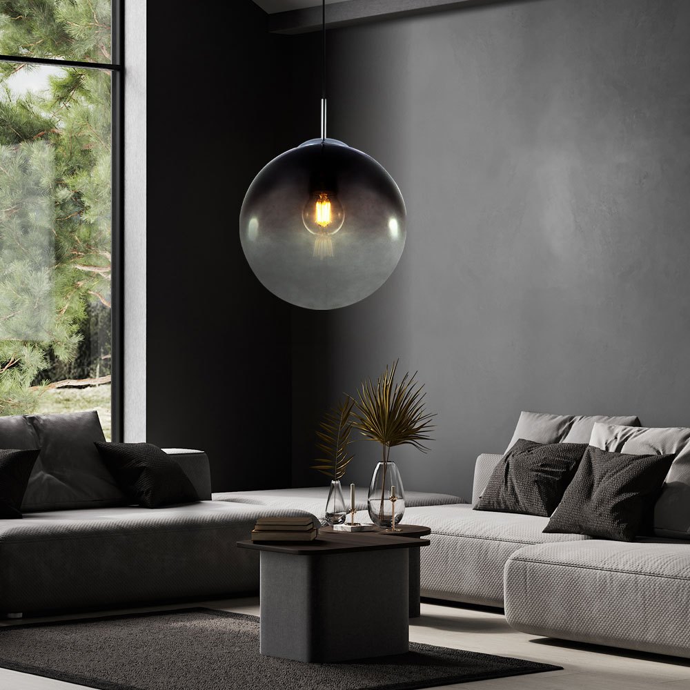 Image of Suspension Lamp Smoked Glass Ball Lamp Pendant Lamp Suspension Lamp Smoked Glass, Metal, E27 Socket, Dxh 25x120 Cm