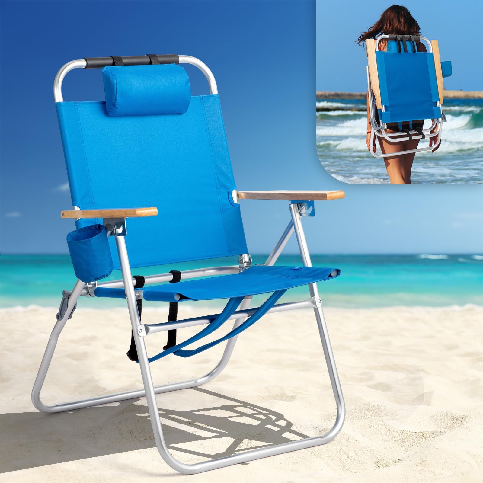 Image of Foldable Aluminum Camping Chair, Lightweight Freestanding Chair With Triple-adjustable Backrest, Integrated Cup Holder, Padded Shoulder Straps, And Carrying Bag, Load Capacity Up To 120 Kg, Colors: