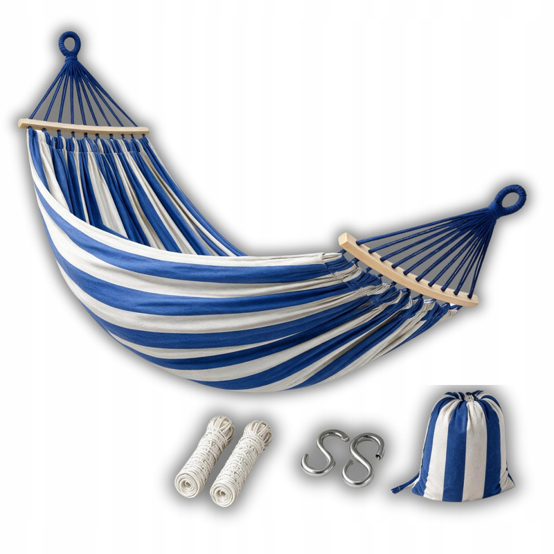 Garden Hammock 230×150 With Wooden Stand 150 Kg Blue