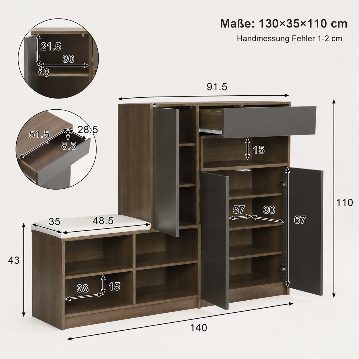 Image of Modern Floor Shoe Cabinet Without Door Handles, Integrated Bench With Soft Upholstery For Comfortable Shoe Wearing, Flexibly Adjustable Shelf For Different Shoe Models In .