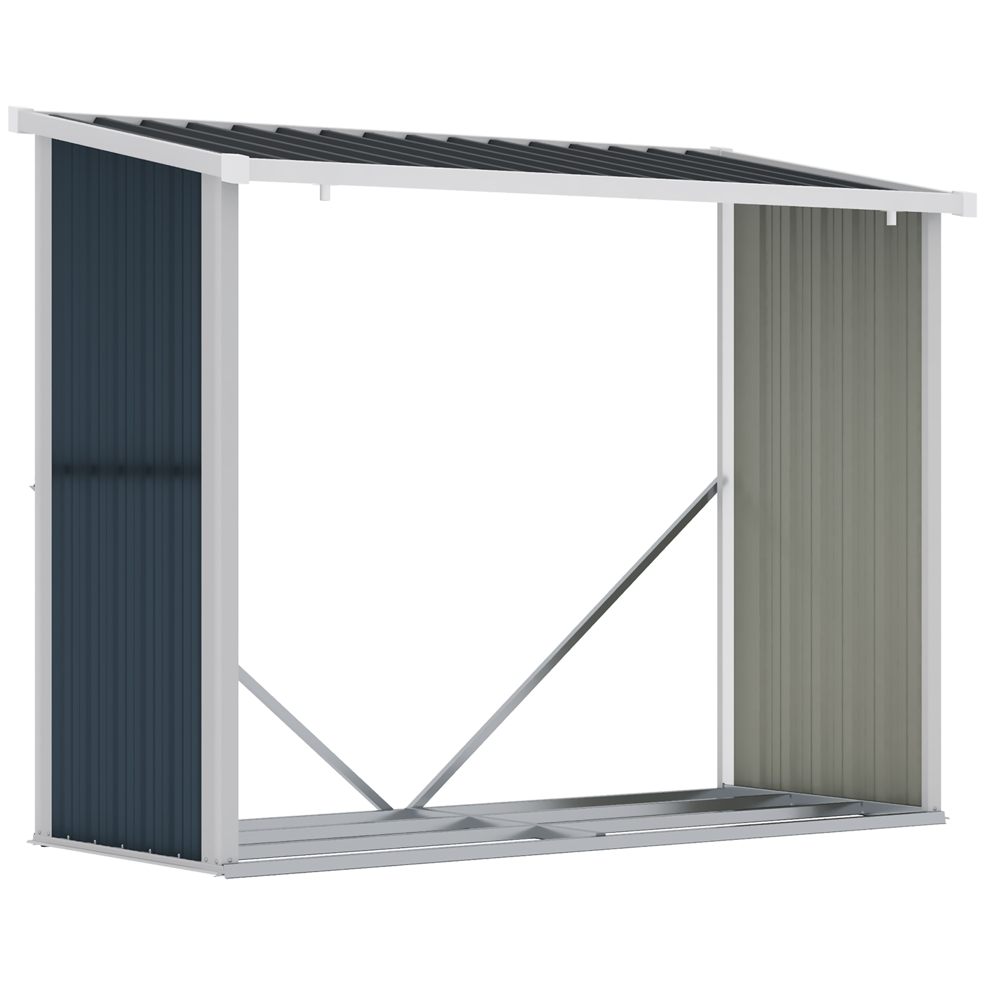 Outsunny Log Storage Shed Galvanized Steel Wooden With Roof For Garden Outdoor Patio 185x84x133, 5/148, 5 Cm Gray, Temporary Disassembled Shed