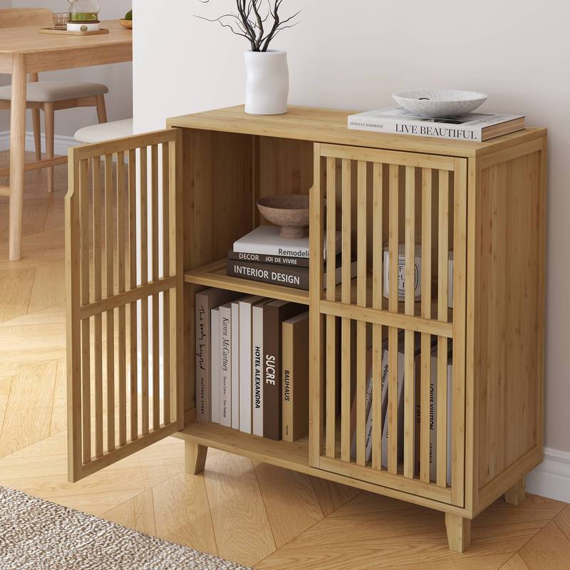 Image of Sideboard Sirgerg 77 X 72 X 33 Cm With 2 Doors And 2 Shelves Bamboo Natural