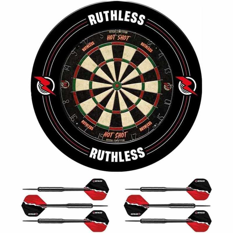 TEMU Ruthless Home Darts Centre - Surround & Hotshot Dartboard - 2 Sets Of Darts