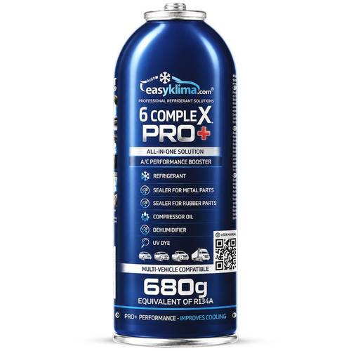 kit de recharge de climatisation de voiture 6-en-1 easyklima 6 complex r134a, préparation de climatisation avec tuyau dapplication, huile de compresseur, agent desséchant, colorant uv pour détection de fuites et détanchéité, additifs pour fuites mineures dans les composants en caoutchouc et en métal, recharge et entretien de climatisation en libre-service, boîte de 255 g (équivalent fabricant à 680 r134a), pour véhicules sélectionnés avec systèmes r134a