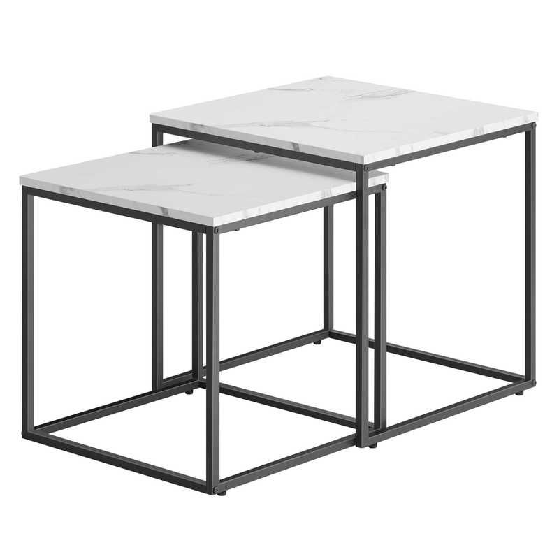 Coffee Table Square 2pcs - Marble / Black Legs