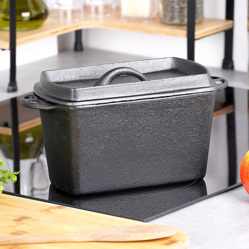 E-shop Gusseiserne rechteckige Backform mit Deckel, 27 cm / 2L, ideal für Toastbrot, Lasagne und Aufläufe, geeignet für Gas-, Elektro- und