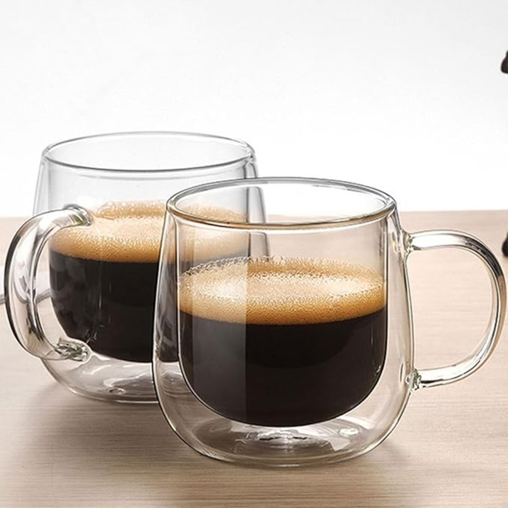 TEMU 300ml Double Walled Glass Coffee Mugs Set Of 2, Clear Insulated Cappuccino Cups Milk Cups With Handle, Glassware For Tea And Latte, Beer Cups