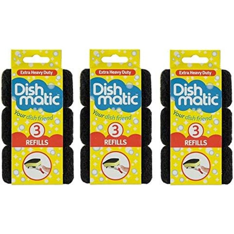 TEMU Dishmatic Extra Heavy Duty Black Refill Sponges – 9 Pack (3 X 3 Count) Heavy-duty Cleaning Pads For Tough Washing-up & Kitchen Cleaning