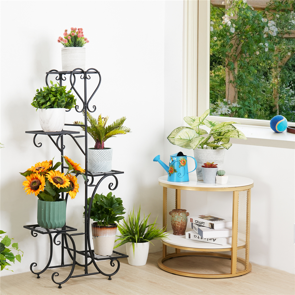 5 Tier Metal Plant Stand Shelf Rack Indoor Outdoor Multiple Black Tall Corner Flower Pot Holder Stands Tiered Wrought Iron Planter Shelves For Patio Living Room Balcony Office