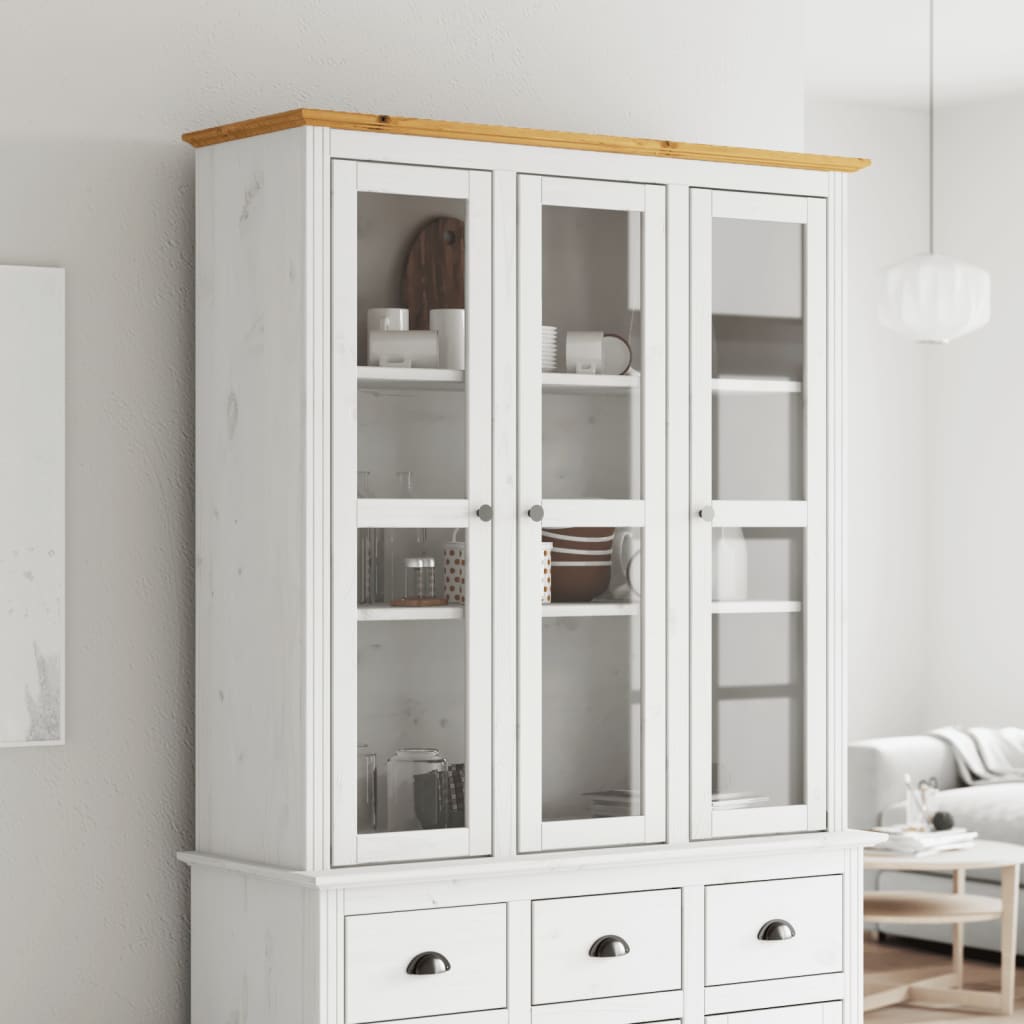 Vidaxl Glass Door Display Cabinet Vitrine Sideboard Solid Wood Pine