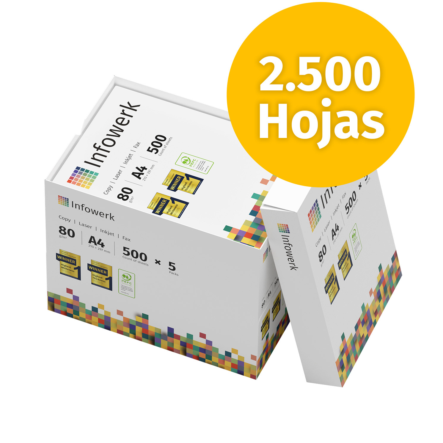 TEMU Papel para impresora , papel de fotocopia de 2500 hojas, 5 x 500 A4, 80G, blanco premium