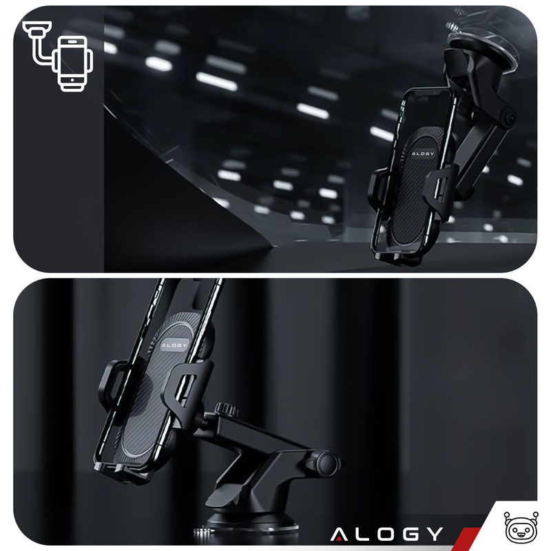 Alogy 3-in-1 Autohouder voor Voorruit of Dashboard, Zwart