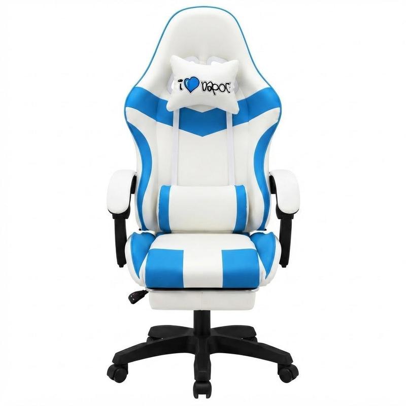 Ergonomic Reclining Gaming Chair With Headrest I Love Napoli White Blue