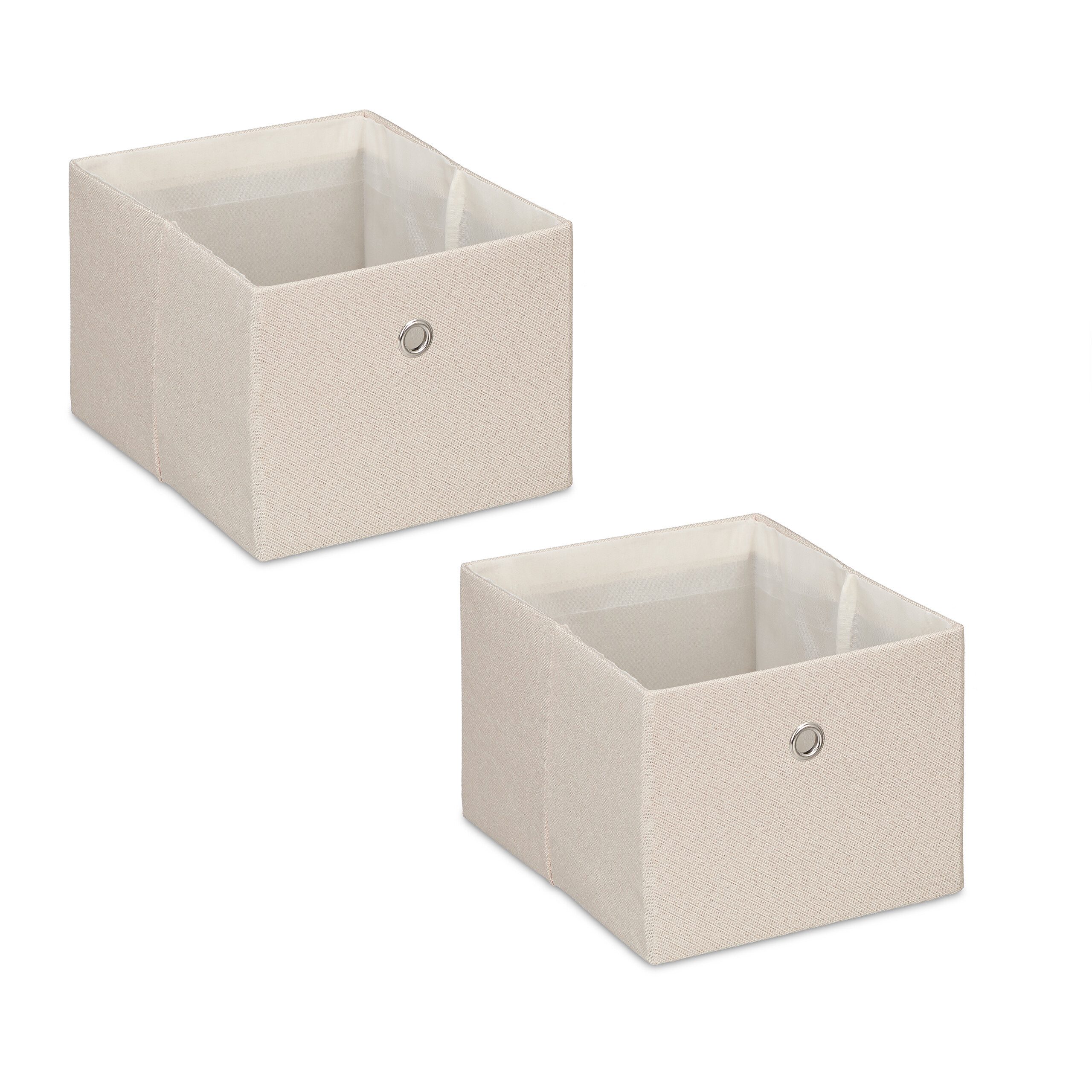 2 X Beige Storage Boxes - (w)20.5 X (h)16 X (d)25 Cm
