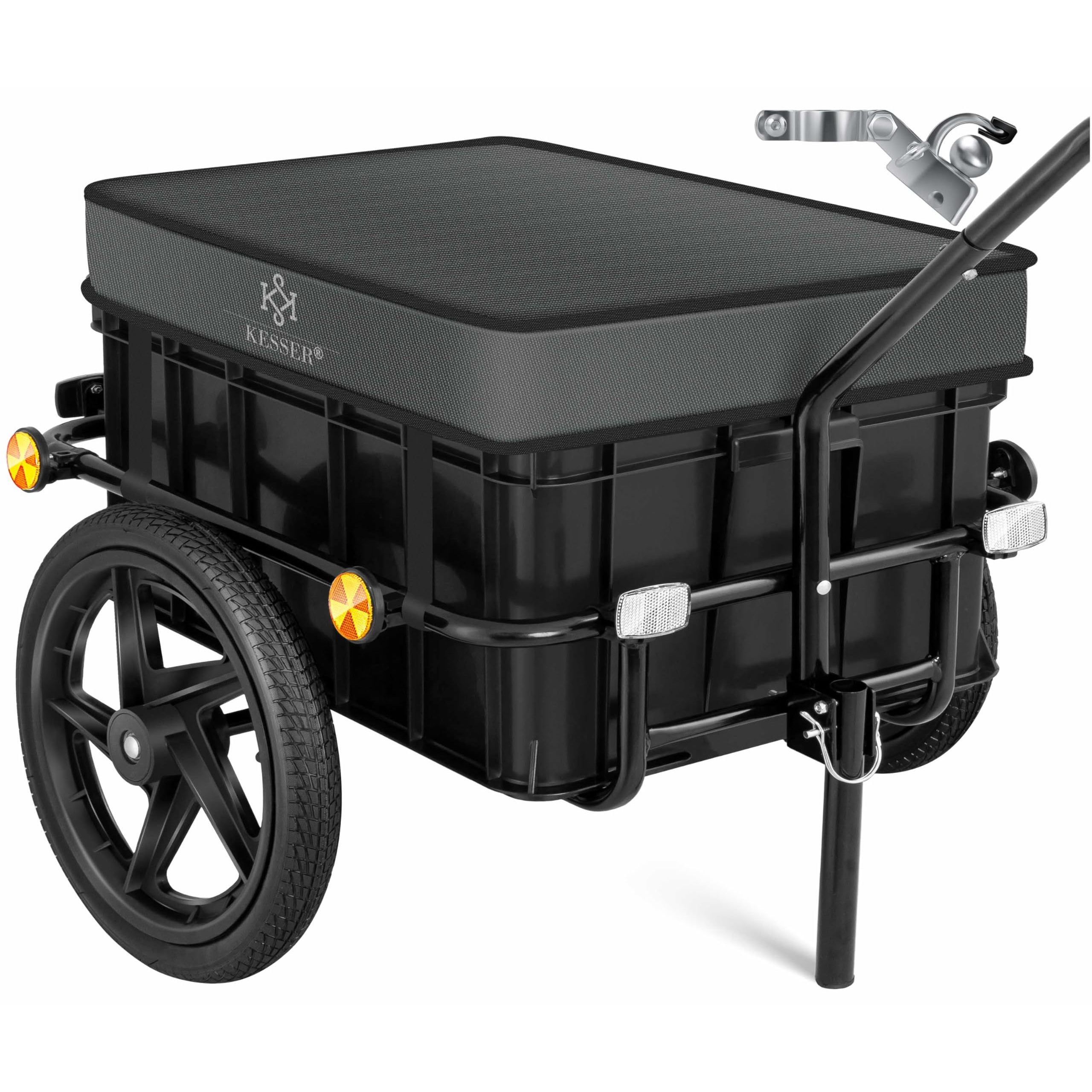 Kesser Bicycle Trailer Cargo Trailer Handcart With Coupling, Transport Box 70 , Pneumatic Tires, Rain Cover, For Bicycles 26-28 Inches