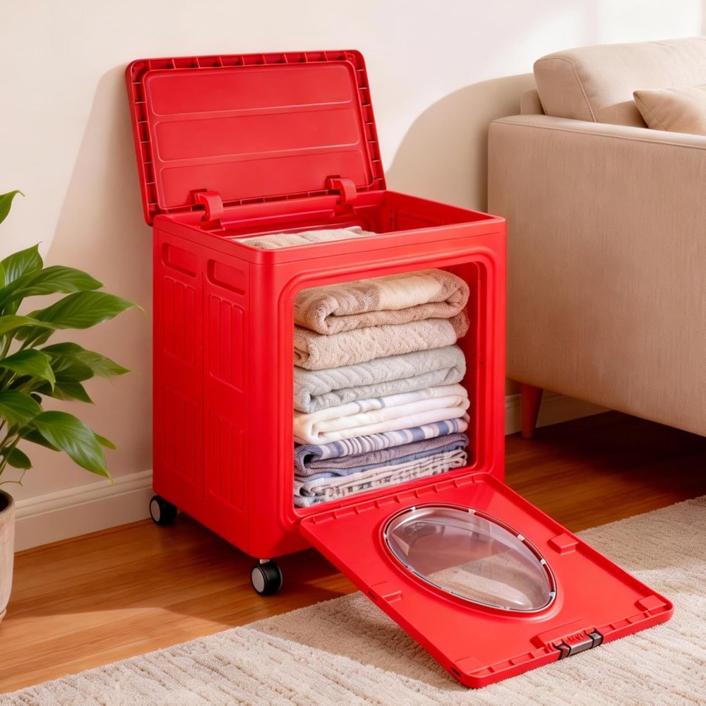 Large Capacity Laundry Hamper with Lid and Wheels, Collapsible Organizer