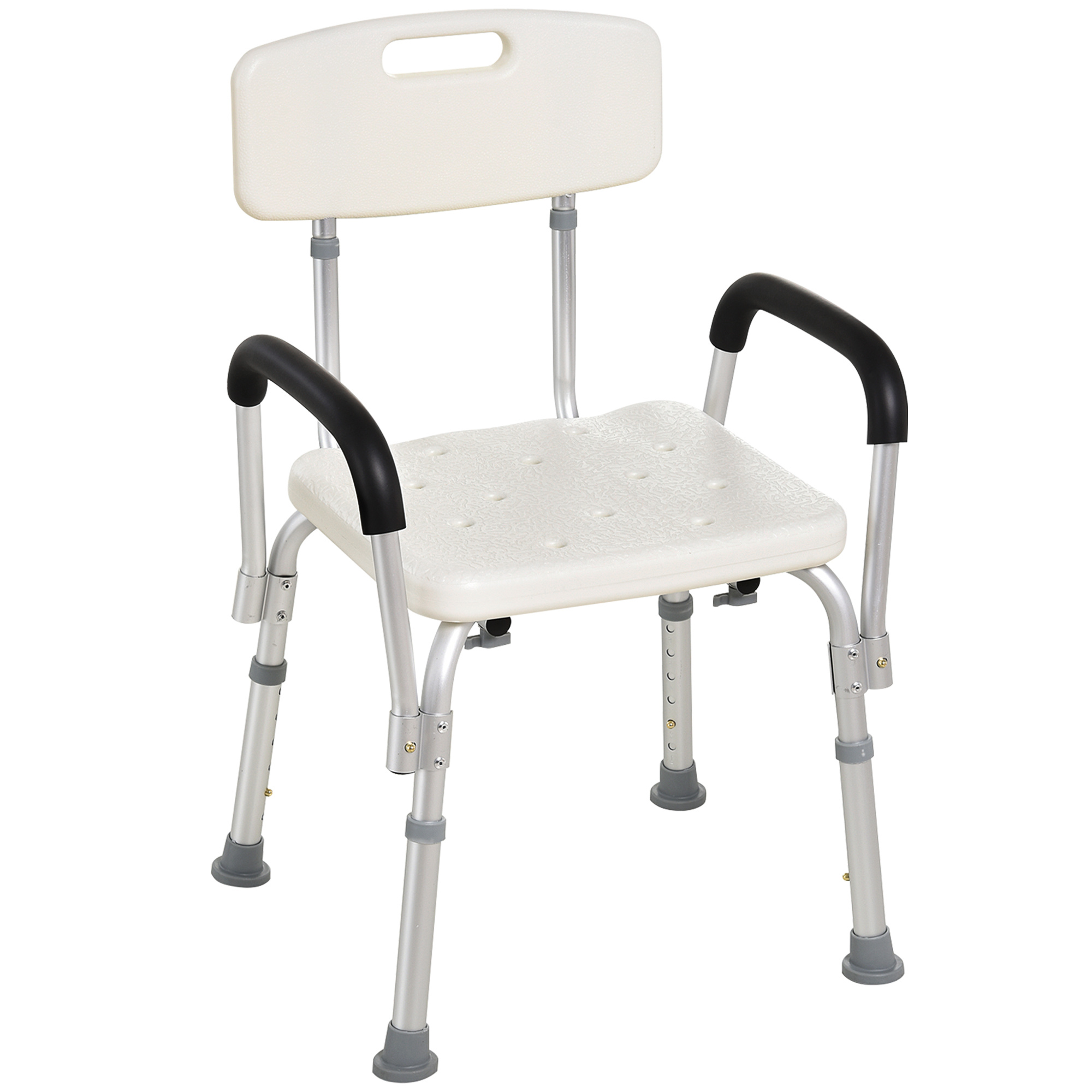 Image of Homcom Shower Chair Ergonomic Shower Seat Adjustable Height Non-slip Feet Backrest Armrests Removable Max. Load 136 Kg Alu Hdpe White