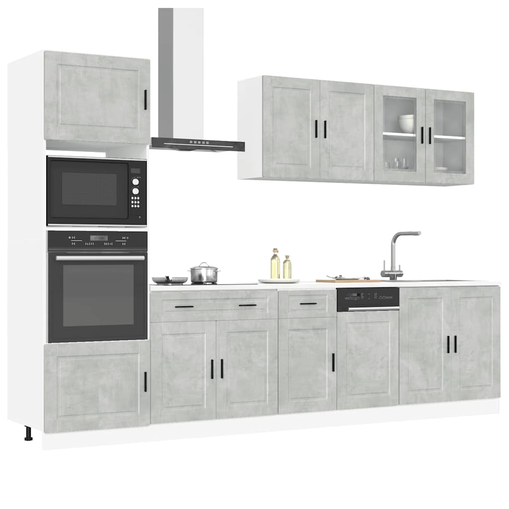 Image of Vidaxl 7pcs Kitchen Cabinet Set Kalmar Concrete Gray Wood, Kitchen Unit Built-in Kitchen, Cabinet Set, Base Cabinet, Kitchen Cabinet, Wall Cabinet