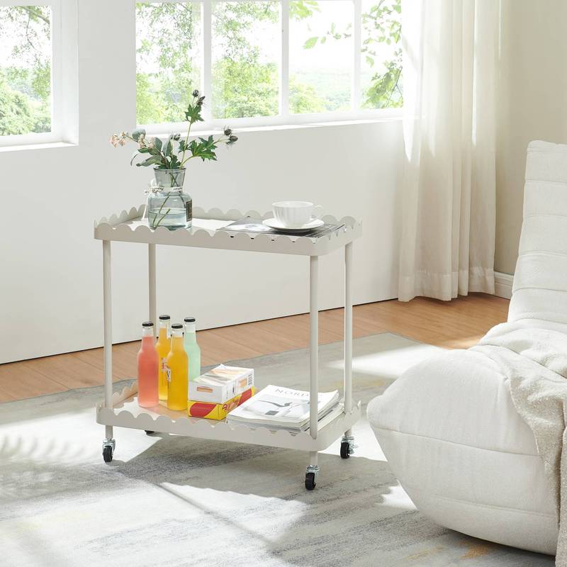 Image of Bolmanralu Serving Cart On Wheels With 2 Tiers, 60 X 61 X 31 Cm, Metal Frame, Grey