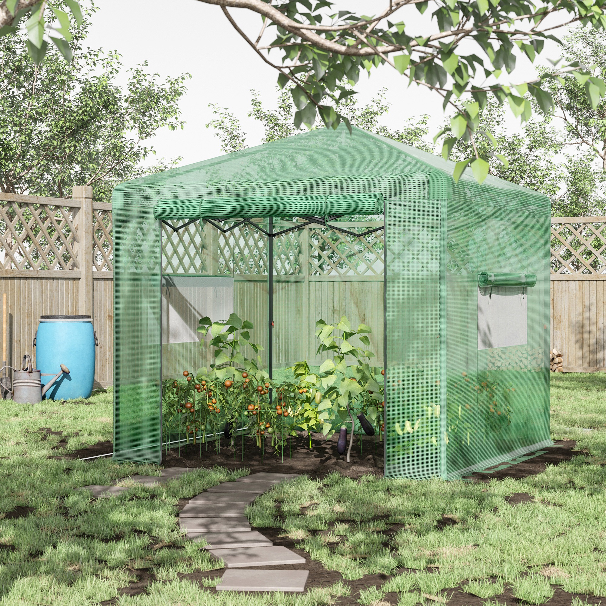 Image of Greenhouse Greenhouse Cold Frame With Door And Window For Rolling Up Pe Steel Dark Green 238 X 178 X 240 Cm