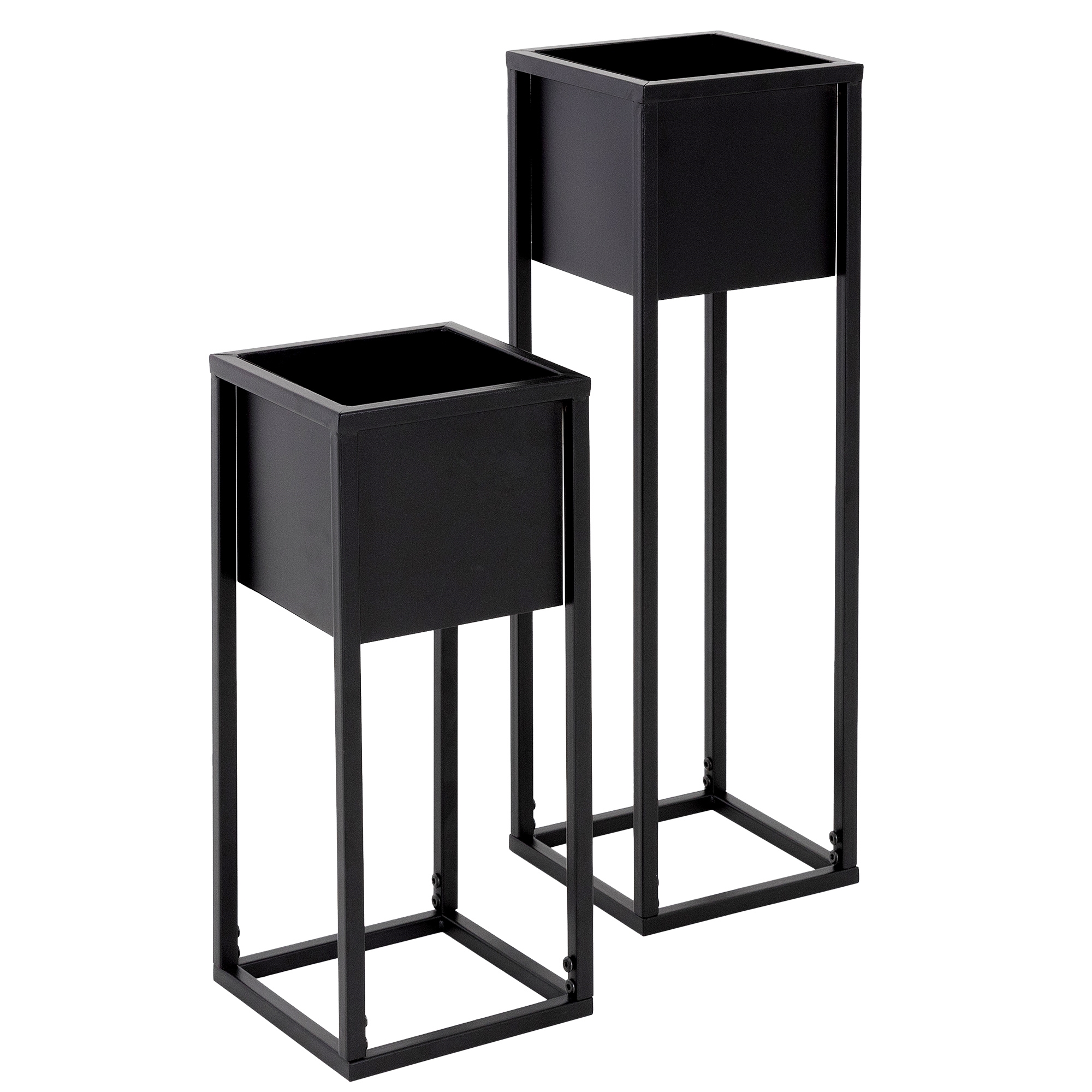 Image of Ml-design Flower Stands 2pcss Set, Black, 21 X 50/70 X 21 Cm, Pot Stands With Overpot, Weather-resistant And Metal Plant Stands, 2pcss Flower Pot Holder, Plant Pot Decor