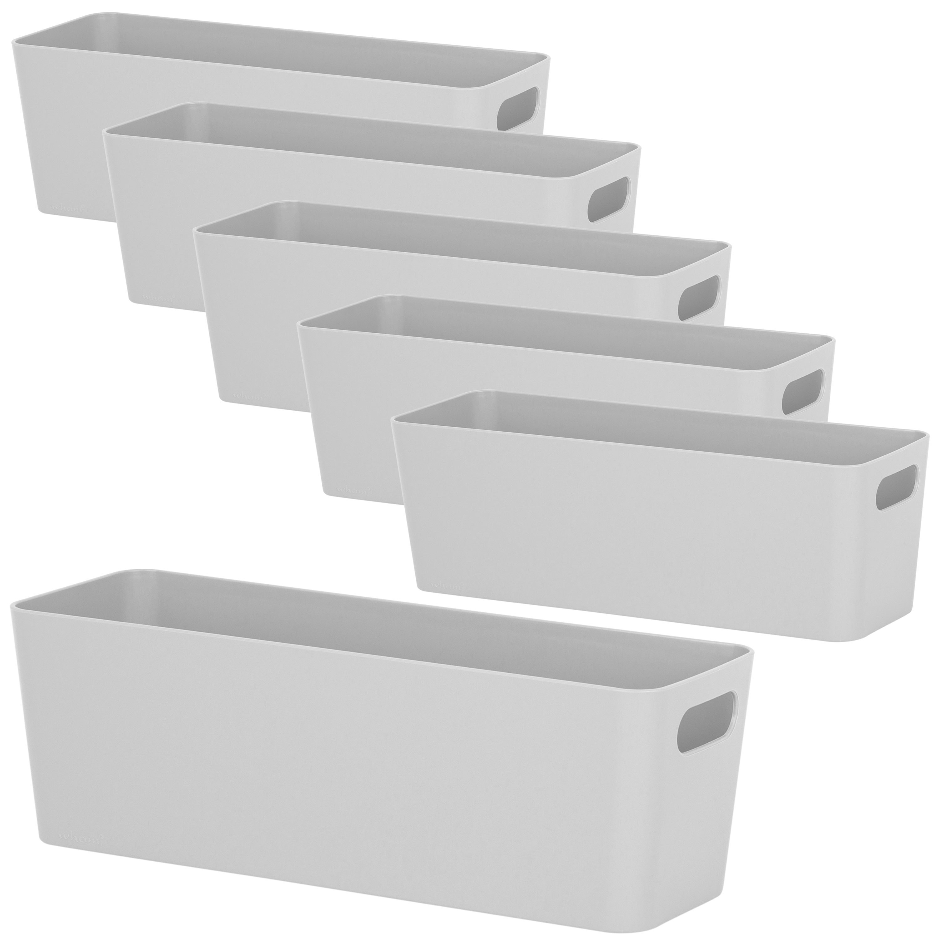 Image of 6-pack Storage Box - 10 Cm High - Gray - 30x10x10 Cm - 2 Liter - Drawer Organizer | Drawer Storage Basket - Organizer Box - Plastic Storage System - Bathroom Basket Cabinet Desk Bin