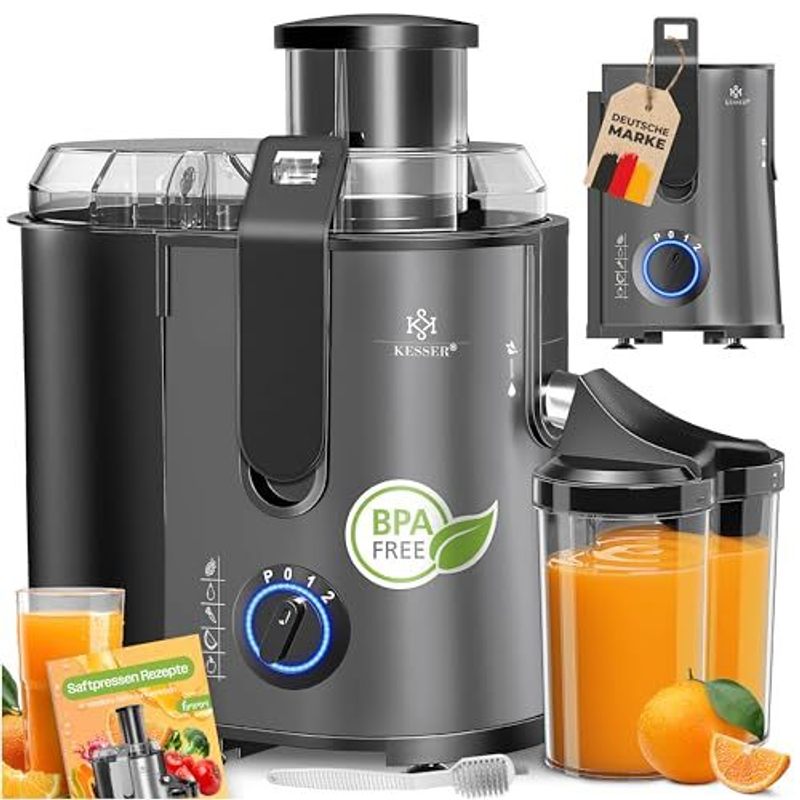 Image of Kesser Juicer Centrifuge For Fruits And Vegetables, Stainless Steel 1100w Juicer With Large Feed Chute, 3 , Micro-strainer, Includes Brush, Juice Container, And Recipe Book