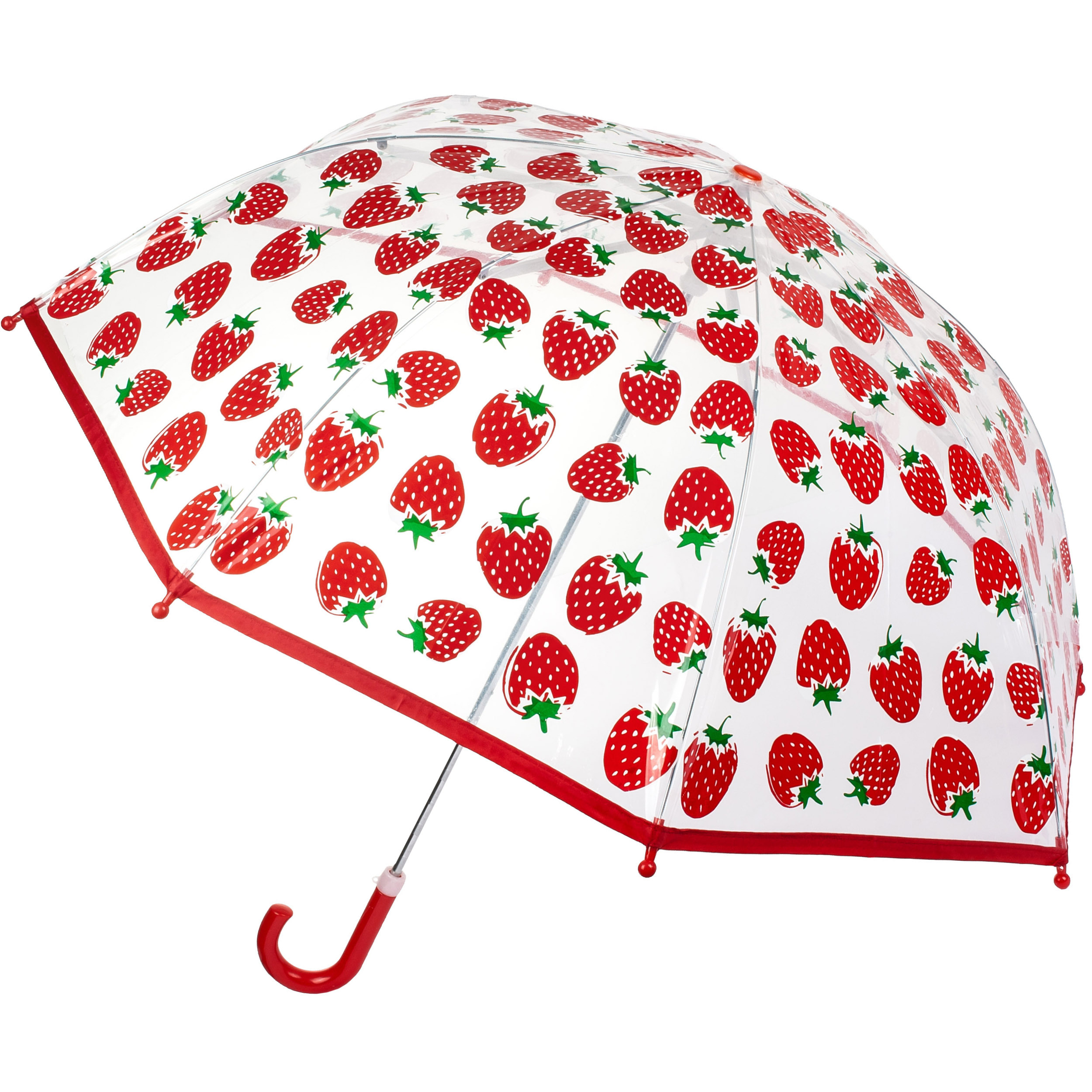 Image of Children's Umbrella / Rain Umbrella - Strawberry - Ø 76 Cm - Transparent & Translucent - Kids - Stick Umbrella - Large With Handle - Pinch Protection - Rain