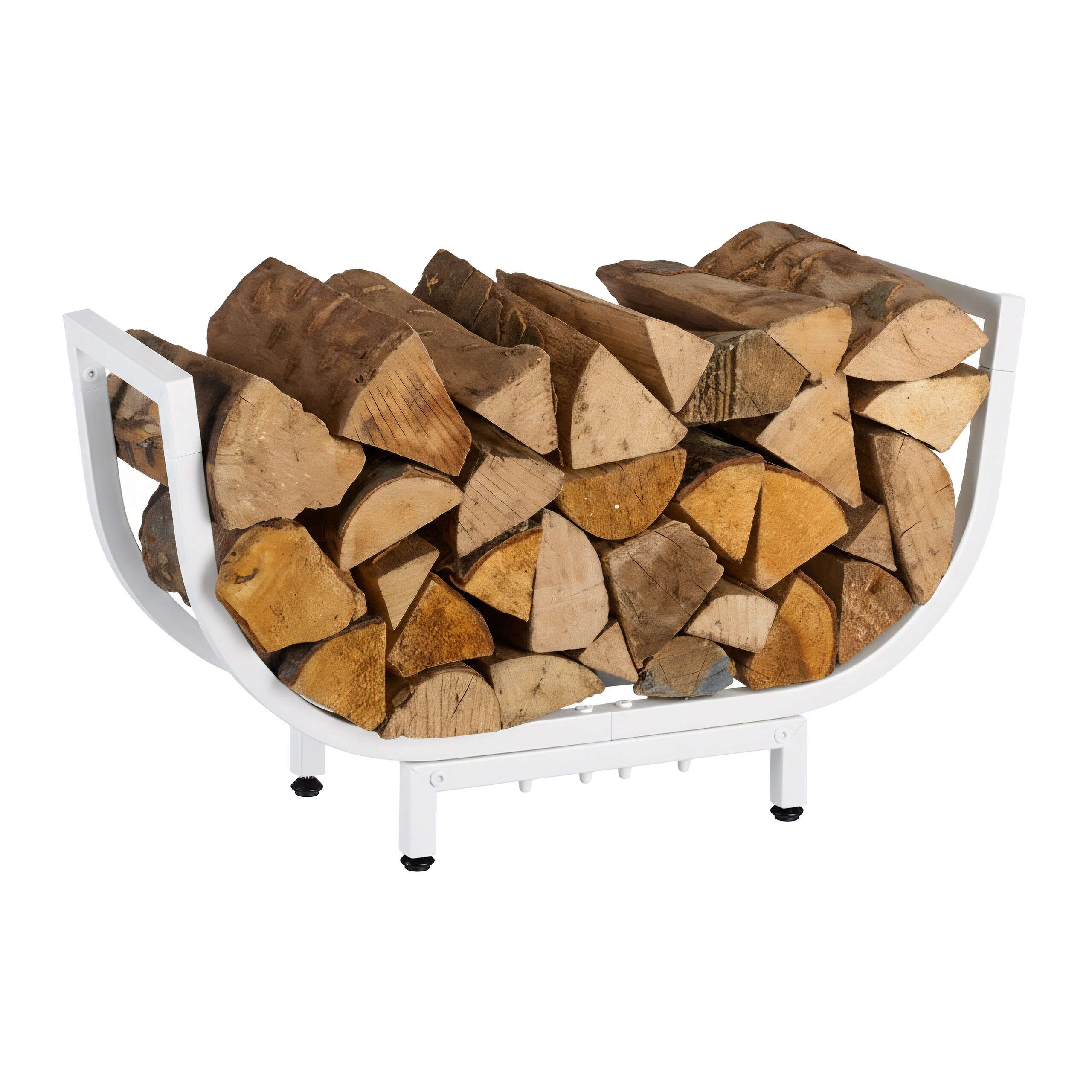 Image of White Firewood Rack, 35 X 21 Cm, Iron, Curved Design, Open Construction, Height-adjustable Feet, For Living Room, Fireplace, And Stove, Firewood Stand, , Firewood Holder, Relaxdays
