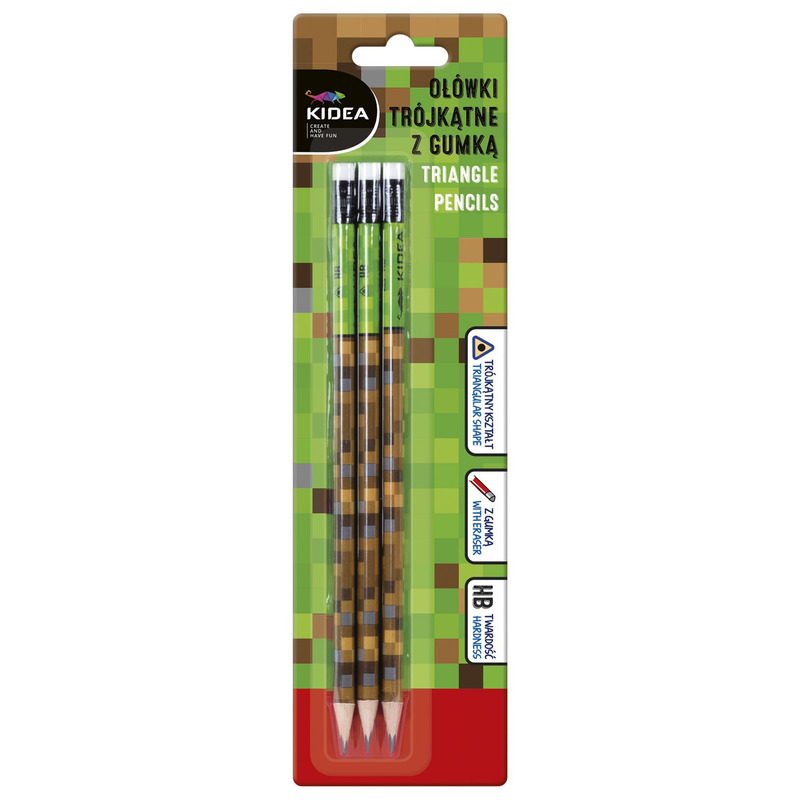 Image of Triangular Pencils With Eraser "pixele", 3pcs, Blister Packaging From Kidea
