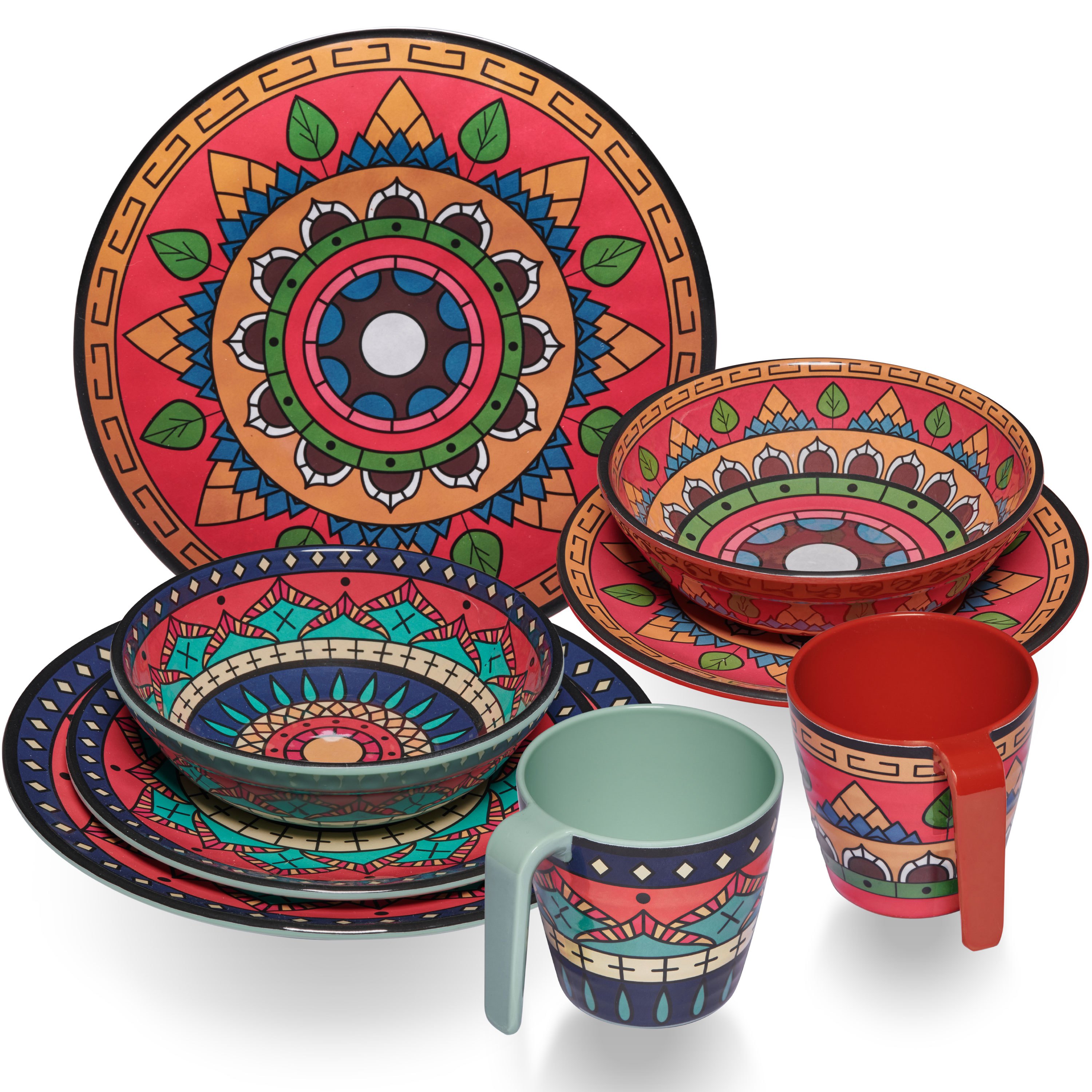 Image of Deep Camping Tableware For 2 People - 8-piece Set - - Mandala Design, Dishwasher Safe, Dining Tableware, Camping Accessories, Camping, Festival, Picnic, Garden Party