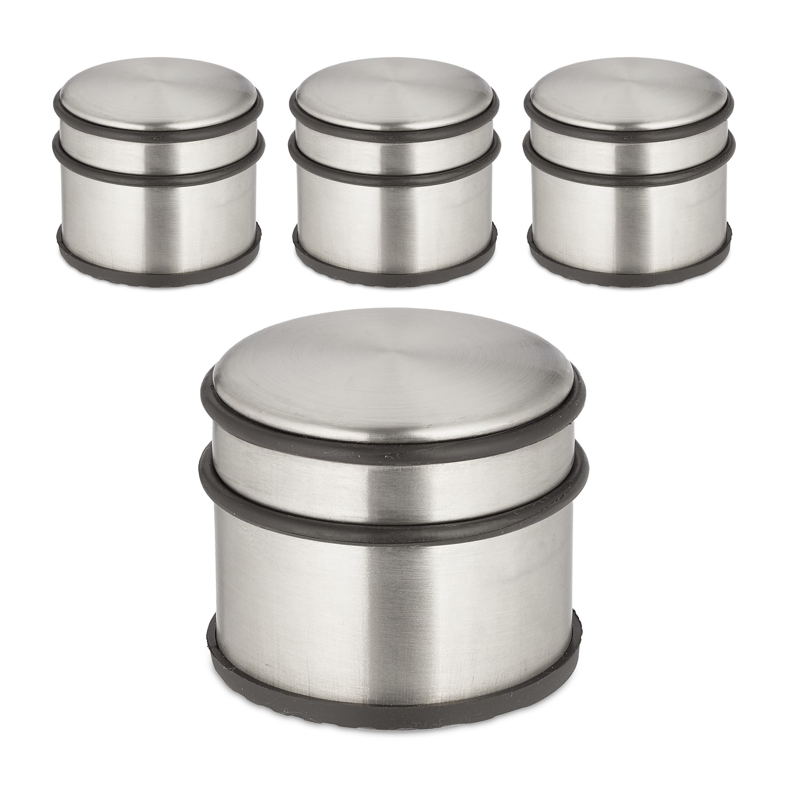 4 Silver/black Door Stoppers - (h)7.5 X Ø 9 Cm