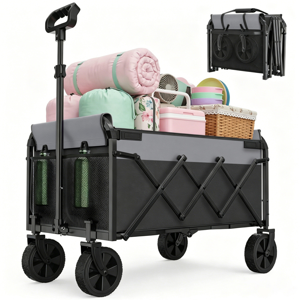 Image of Mini Folding Handcart Small 100kg, Collapsible Hand Truck, Foldable Shopping Cart Camping Cart With Height-adjustable Handle, Lightweight & Space- & Stable, Black