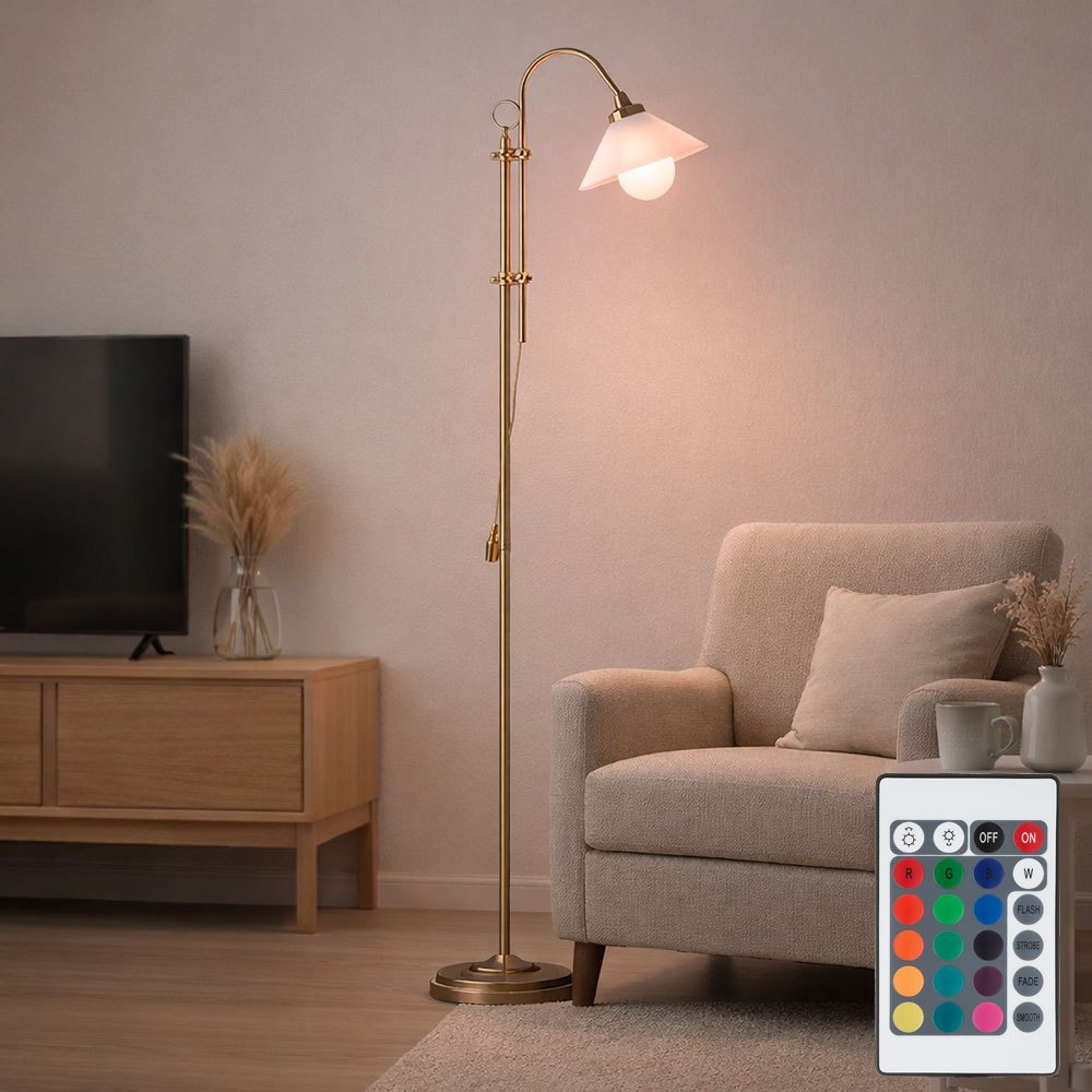 Floor Lamp With Remote Control, Height-adjustable Arc Lamp, Dimmable, Metal Antique Brass, Cable Switch, 8.5w 806lm Warm White, -170 Cm