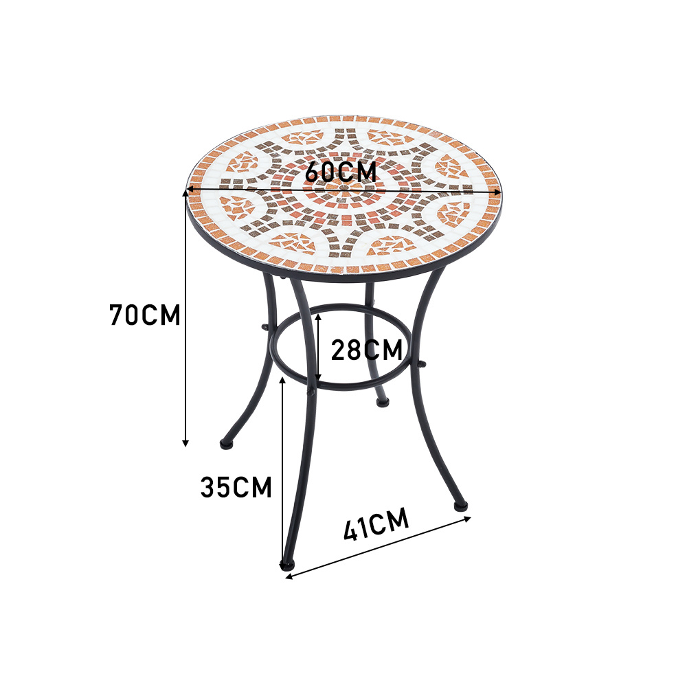 3PCS Mosaic Patterned Table Set with Garden Table and Folding Chairs