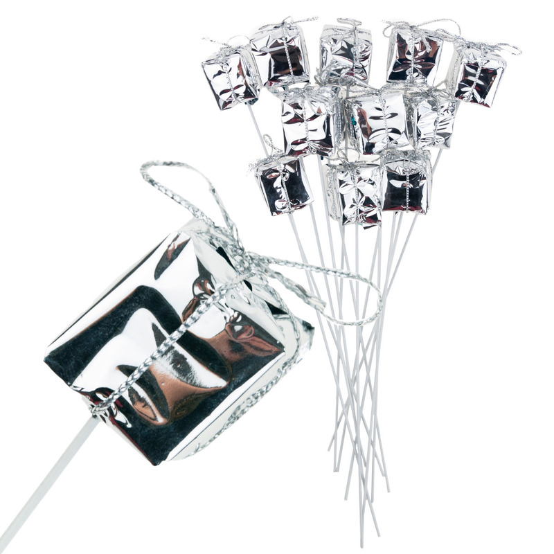 Image of Tgprezenciki Christmas Decorations On A Wire Pick, 12 Pieces, Silver