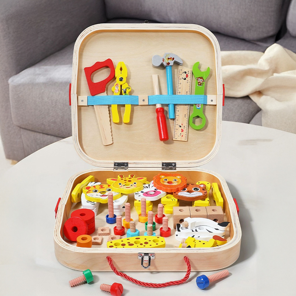 TEMU Wooden Toys Kids Tool Set Pretend Play Toy Kids Tool Kit Kids Toys For Boys Girls Gifts,toolbox For Tightening Screws And Nuts, Toolbox For