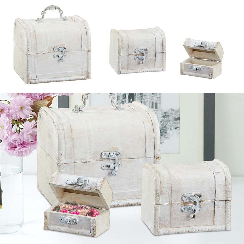 Chests With Handles 3 White Boxes 3 Sizes Trunk Dekoboxes Wooden Crates Shabby Chic Vintage Look