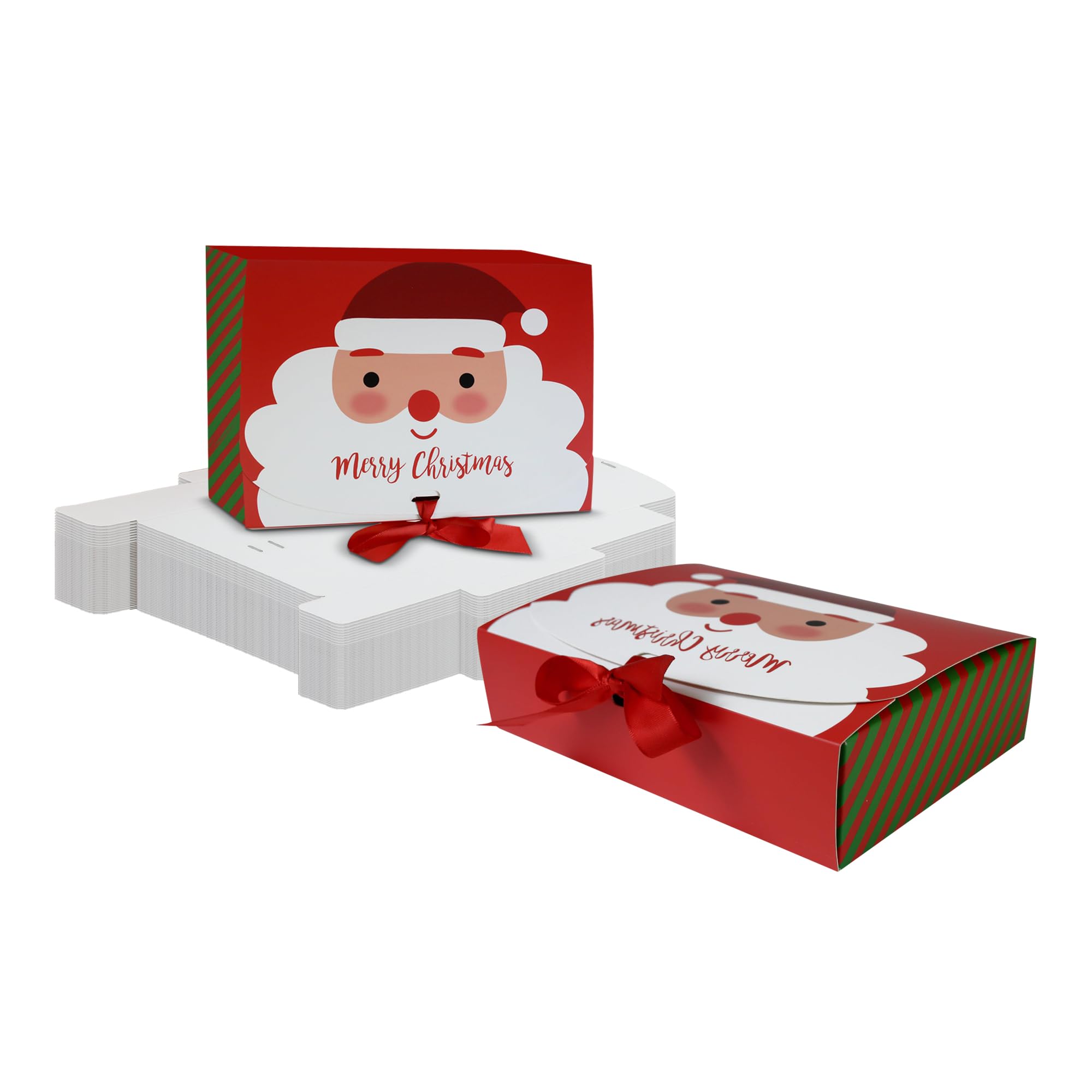 TEMU Emartbuy Pack Of 12 Christmas Gift Boxes | 2 Festive Designs (santa & Reindeer | Santa Face) | Clear Window & Ribbon | | 4 Sizes | Great For