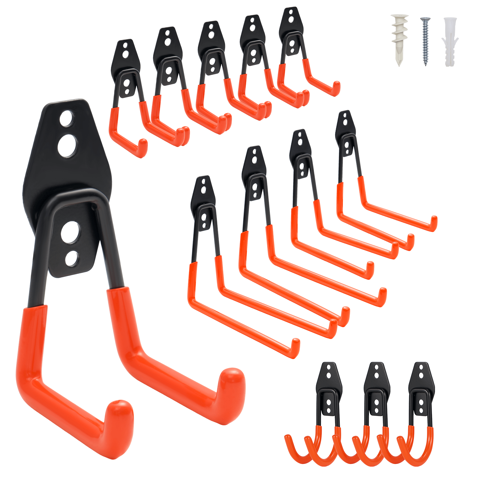 TEMU Garage Wall Hooks, Pack Of 12 Heavy Duty Garage Hooks, 4 Different Sizes, Double Heavy Duty Hooks For Garden Tools, Sports Equipment, Ladder,