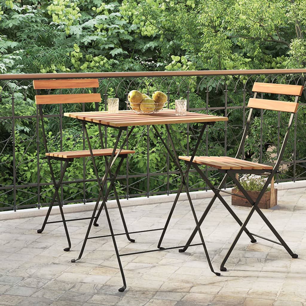 Vidaxl Bistro Table, Standing Table With , Foldable Garden Table Bar Table, Folding Table Party Table For Garden Balcony Terrace, Solid Teak Wood Steel